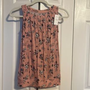 LOFT sleeveless round neck pink floral shirt size XXSP NWT